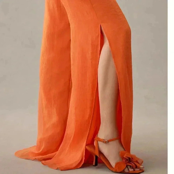 NWT Anthropologie Hutch Ruffle Trim Metallic Orange Tie Wrap Jumpsuit Size 6 - Picture 4 of 6